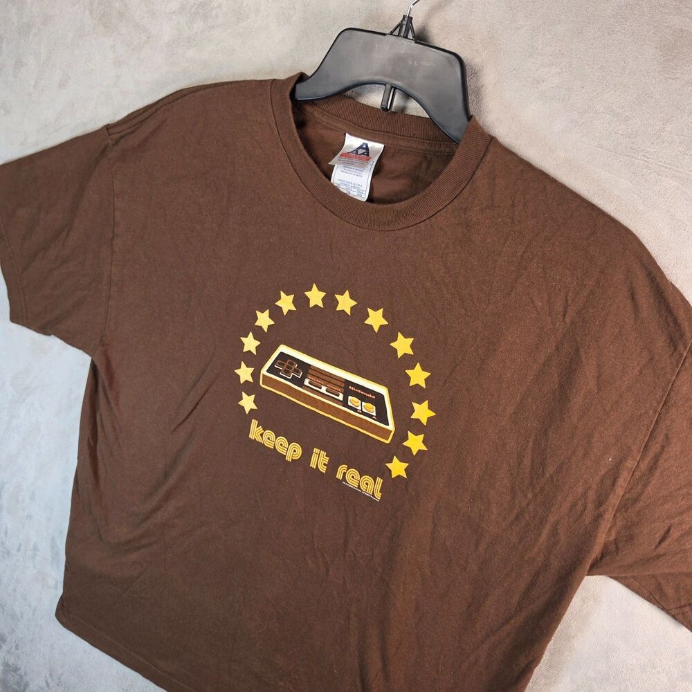 Vtg 2003 Nintendo NES Controller T Shirt Keep It Real Brown Graphic Tee XL